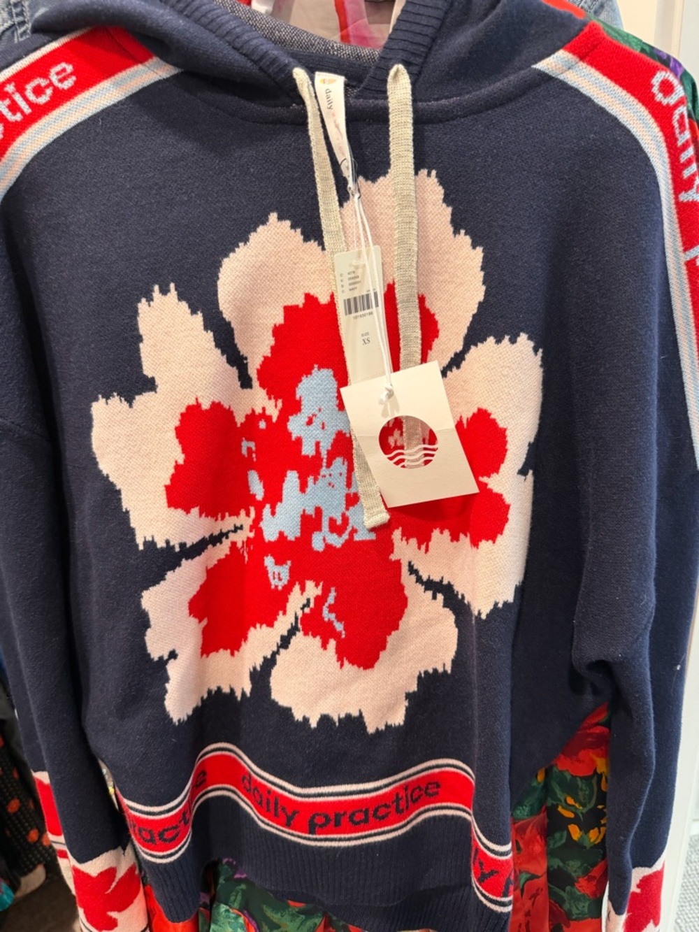 Anthropologie Daily Practice Yoga Hoodie with Red Floral Knit